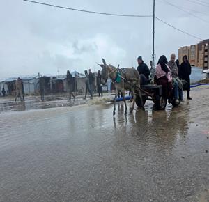 يعاني النازحون من ظروف معيشية قاسية، تتفاقم بفعل البرد القارس والأمطار الغزيرة التي أغرقت خيامهم، في خان يونس جنوب قطاع غزة