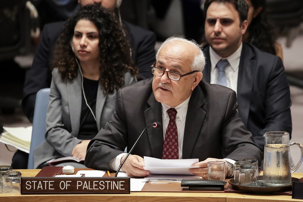 المندوب الدائم لدولة فلسطين لدى الأمم المتحدة رياض منصور (أرشيف: أ ف ب)