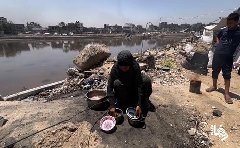 نازحون ينصبون خيامًا بجوار مياه الصرف الصحي بغزة 
